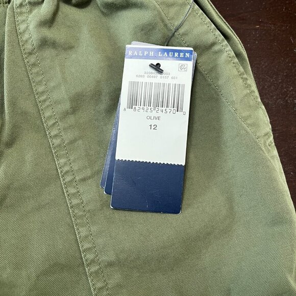 Polo Ralph Lauren Shorts Elastic Waist Prep Olive Green New Size 12 - Picture 4 of 7